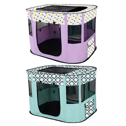 Foldable Cat Dog Kennel Pet Delivery Cage Portable Pet Fence Tent - Cyan-M.