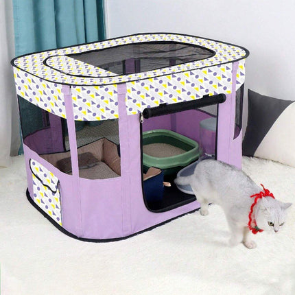 Foldable Cat Dog Kennel Pet Delivery Cage Portable Pet Fence Tent - Cyan-M.