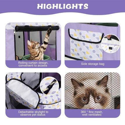 Foldable Cat Dog Kennel Pet Delivery Cage Portable Pet Fence Tent - Cyan-M.