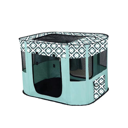Foldable Cat Dog Kennel Pet Delivery Cage Portable Pet Fence Tent - Cyan-M.