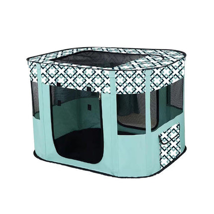 Foldable Cat Dog Kennel Pet Delivery Cage Portable Pet Fence Tent - Cyan-M.