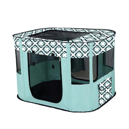 Foldable Cat Dog Kennel Pet Delivery Cage Portable Pet Fence Tent - Cyan-M.