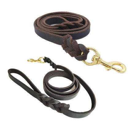 Dog Leash Cowhide Lead Heavy Duty Leather M Size Brown For Walking Training - Black.