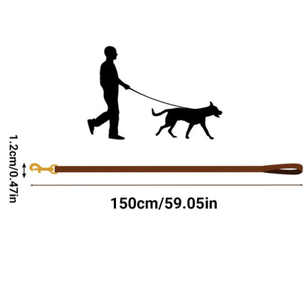 Dog Leash Cowhide Lead Heavy Duty Leather M Size Brown For Walking Training - Black.