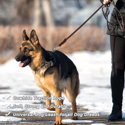 Dog Leash Cowhide Lead Heavy Duty Leather M Size Brown For Walking Training - Black.