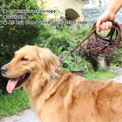 Dog Leash Cowhide Lead Heavy Duty Leather M Size Brown For Walking Training - Black.