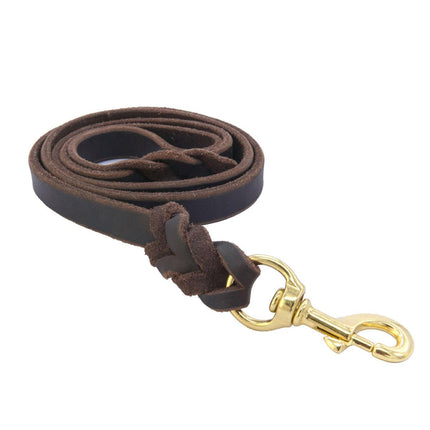 Dog Leash Cowhide Lead Heavy Duty Leather M Size Brown For Walking Training - Black.