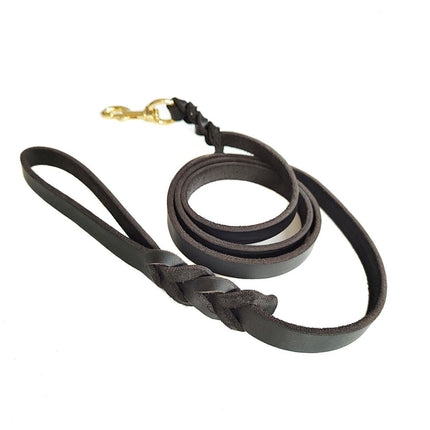 Dog Leash Cowhide Lead Heavy Duty Leather M Size Brown For Walking Training - Black.