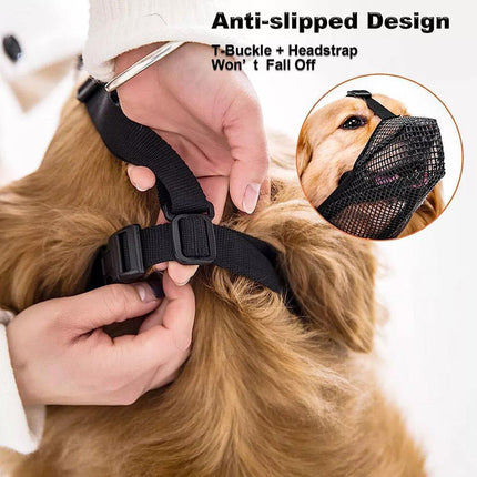 2PCS Adjustable Mesh Pet Dog Muzzle Mask Mouth Cover No Bite Strap Mouth Cover - Black-M.