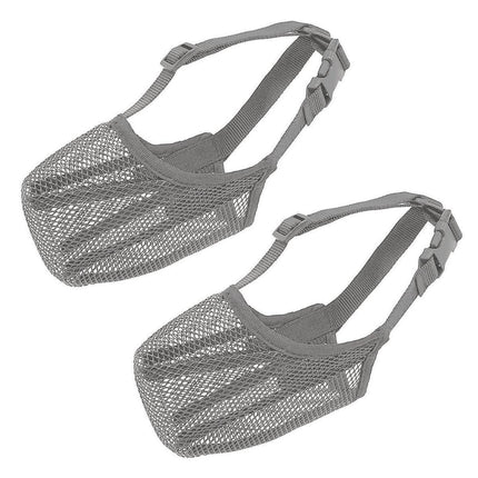 2PCS Adjustable Mesh Pet Dog Muzzle Mask Mouth Cover No Bite Strap Mouth Cover - Grey-XS.