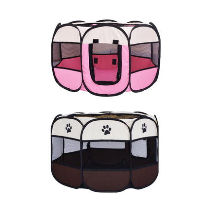 Pet Fence Indoor Cat Dog Tent Octagonal Fence Portable Foldable Cage Kennel - L-Coffee.