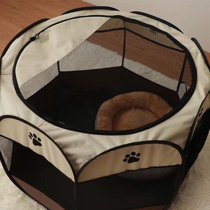 Pet Fence Indoor Cat Dog Tent Octagonal Fence Portable Foldable Cage Kennel - L-Coffee.