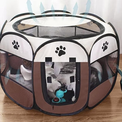Pet Fence Indoor Cat Dog Tent Octagonal Fence Portable Foldable Cage Kennel - L-Coffee.