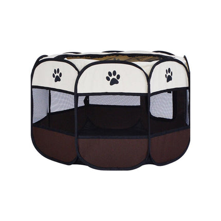 Pet Fence Indoor Cat Dog Tent Octagonal Fence Portable Foldable Cage Kennel - L-Coffee.