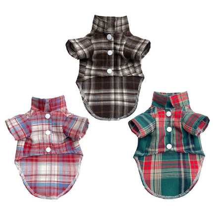 Soft Puppy Plaid Shirt Dog Clothes Jumpsuit Cat Pet Check Coat Summer T-shirt - Brown-S.