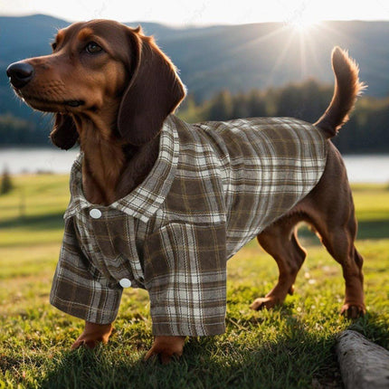 Soft Puppy Plaid Shirt Dog Clothes Jumpsuit Cat Pet Check Coat Summer T-shirt - Brown-S.
