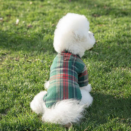 Soft Puppy Plaid Shirt Dog Clothes Jumpsuit Cat Pet Check Coat Summer T-shirt - Brown-S.