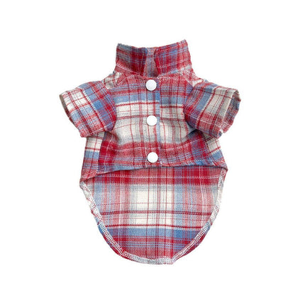 Soft Puppy Plaid Shirt Dog Clothes Jumpsuit Cat Pet Check Coat Summer T-shirt - Brown-S.