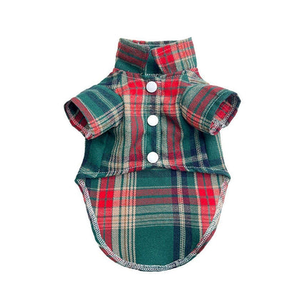 Soft Puppy Plaid Shirt Dog Clothes Jumpsuit Cat Pet Check Coat Summer T-shirt - Brown-S.