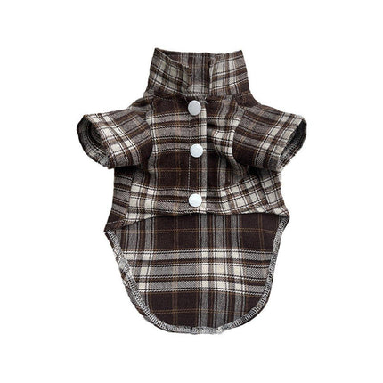 Soft Puppy Plaid Shirt Dog Clothes Jumpsuit Cat Pet Check Coat Summer T-shirt - Brown-S.