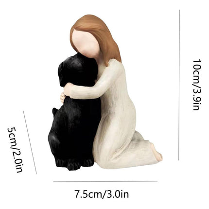 Girl Hugging Dog Ornament Decorative Figurine Resin Home Decoration Craft Gift - Yellow.