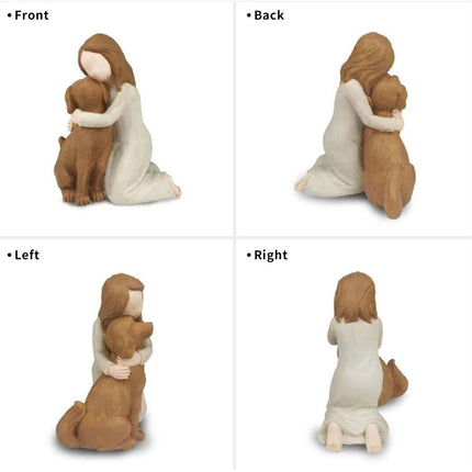 Girl Hugging Dog Ornament Decorative Figurine Resin Home Decoration Craft Gift - Yellow.