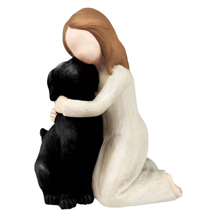 Girl Hugging Dog Ornament Decorative Figurine Resin Home Decoration Craft Gift - Yellow.
