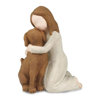 Girl Hugging Dog Ornament Decorative Figurine Resin Home Decoration Craft Gift - Yellow.