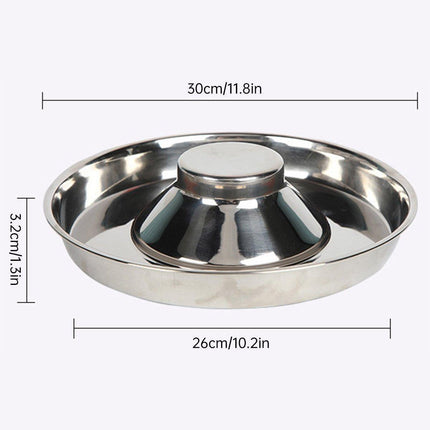 2pcs Stainless Steel Dog Cat Slow Feeder Pet Food Bowl Non-Slip Stop Eating Dish.
