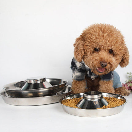 2pcs Stainless Steel Dog Cat Slow Feeder Pet Food Bowl Non-Slip Stop Eating Dish.