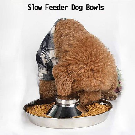 2pcs Stainless Steel Dog Cat Slow Feeder Pet Food Bowl Non-Slip Stop Eating Dish.