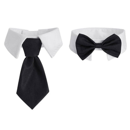2pcs Pet Bow Tie Collar Dog Cat Suit Dress Accessories Adjustable Neck Strap - S.