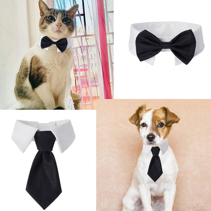 2pcs Pet Bow Tie Collar Dog Cat Suit Dress Accessories Adjustable Neck Strap - S.