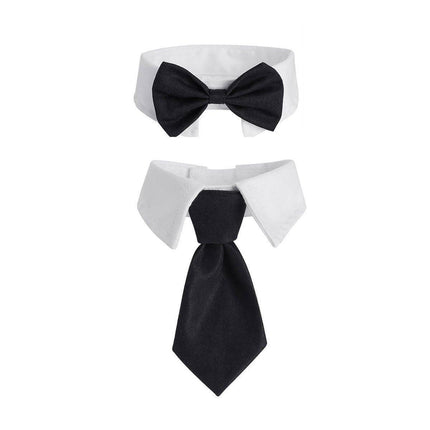 2pcs Pet Bow Tie Collar Dog Cat Suit Dress Accessories Adjustable Neck Strap - S.