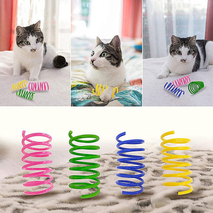 4PCS Cat Spring Toys Colourful Plastic Jumping Toy for Kitten Interactive Play.