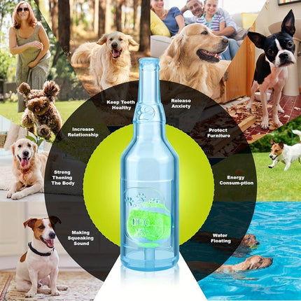 Durable Pet Teething Resistant Tennis Ball Wine Bottle Chew Toy for Dogs Play - Blue-S.