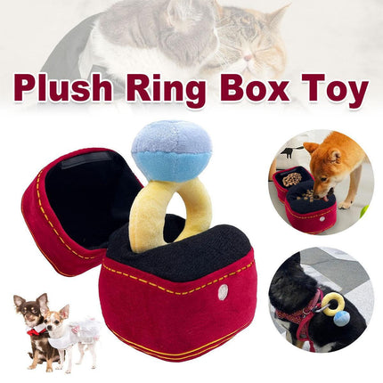 Plush Pet Toy Interactive Ring Box Chew Toy for Dogs and Cats Soft Squeaky Play.