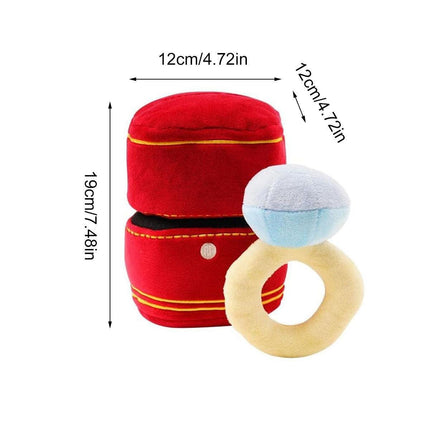 Plush Pet Toy Interactive Ring Box Chew Toy for Dogs and Cats Soft Squeaky Play.