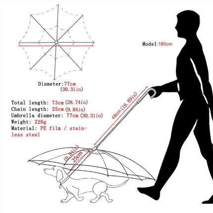 Pet Dog Transparent Umbrella 30 inch Diameter With Dog Leash For Rain Walking Outdoor.