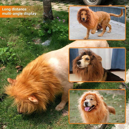 Lion Costume Mane Wig Large Dog Fancy Dress Up Party for Pet Halloween Clothes - Light Brown-L.