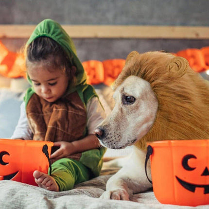 Lion Costume Mane Wig Large Dog Fancy Dress Up Party for Pet Halloween Clothes - Light Brown-L.
