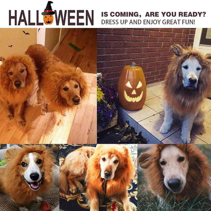 Lion Costume Mane Wig Large Dog Fancy Dress Up Party for Pet Halloween Clothes - Light Brown-L.