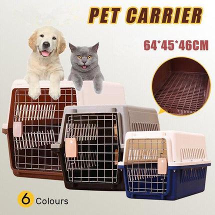 Large Pet Transport Crate for Dog Cat Rabbit Portable Ventilated Travel Carrier - Brown.