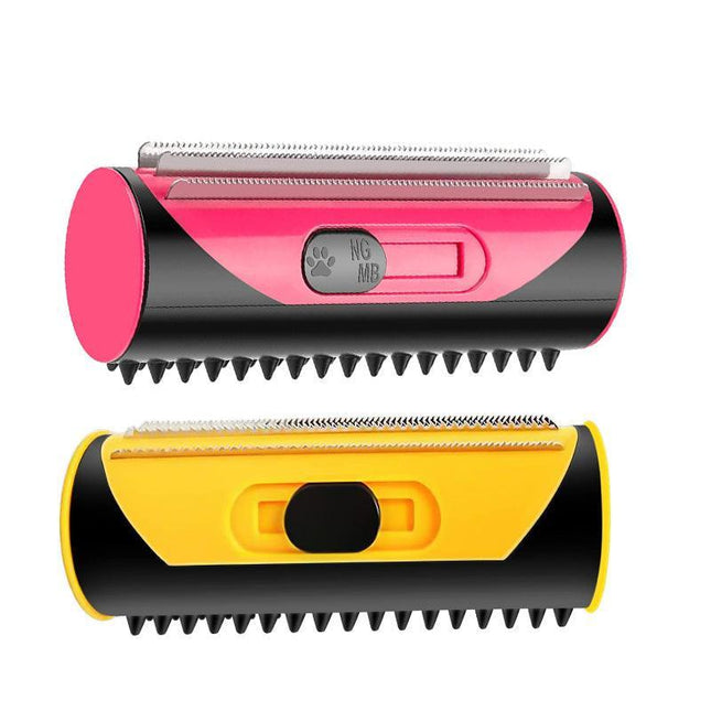 Pet Dog Cat Hair Fur Deshedding Shedding Trimmer Tool Grooming Roll Comb Brush - Yellow.