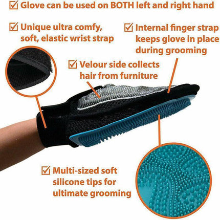 2 in 1 Pet Grooming Glove Deshedding Mitt for Cats and Dogs Hair Removal.