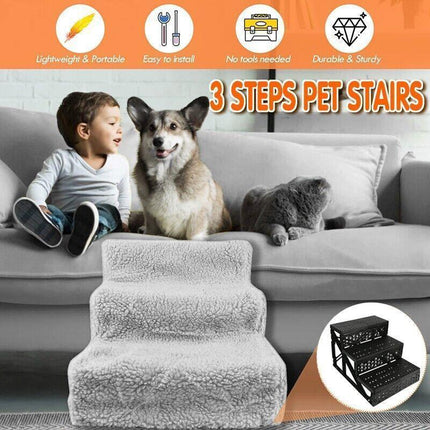 3 Steps Pet Stairs with Soft Cover for Small Dogs and Cats Portable Climbing Ramp.