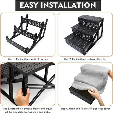 3 Steps Pet Stairs with Soft Cover for Small Dogs and Cats Portable Climbing Ramp.