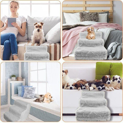 3 Steps Pet Stairs with Soft Cover for Small Dogs and Cats Portable Climbing Ramp.