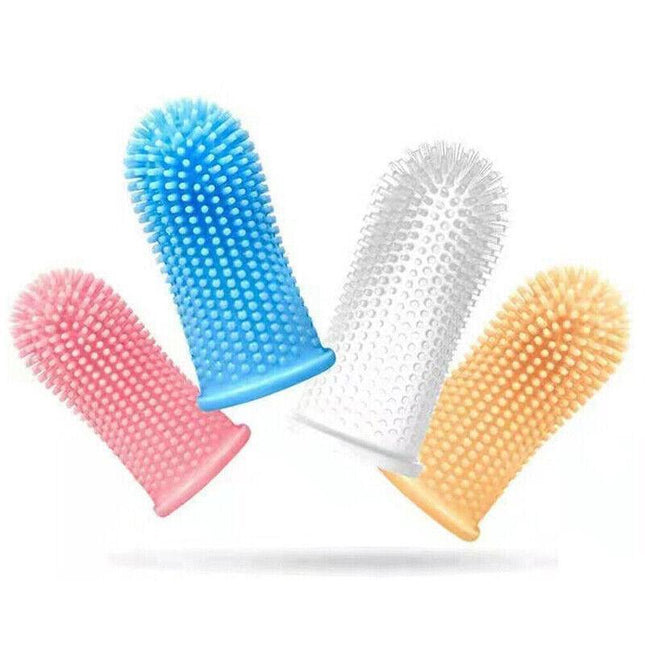 Dog Cat Super Soft Pet Finger Toothbrush Teeth Silicone Brush Care Cleaning - Clear.
