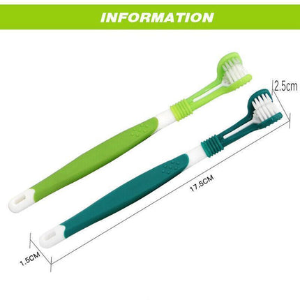 Three Sided Dog Toothbrush Pet Cat Teeth Cleaning Tool Oral Mouth Care Soft Bristle - Dark Green.